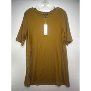 NWT EILEEN FISHER Goldenrod Tencel Crew‎ Neck S/S Jersey Knit Tunic Top L